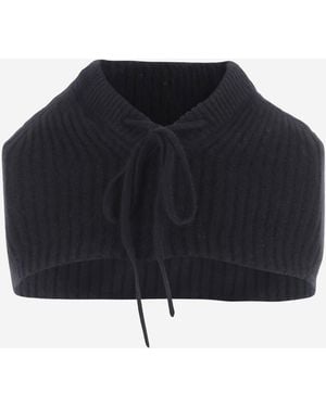 arch4 Cashmere Hooded Shawl With Bow Capes - Black
