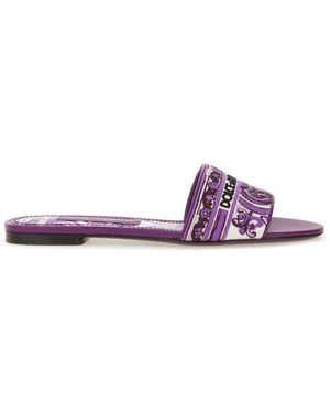 Dolce & Gabbana Embroidered Slides - Purple