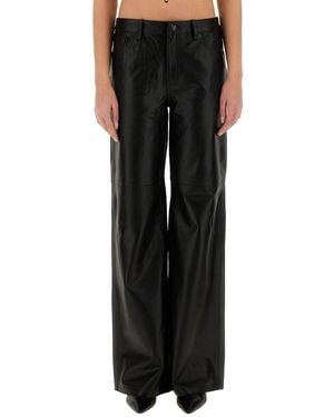 Michael Kors Wide-Leg Lamb Leather Pants - Schwarz