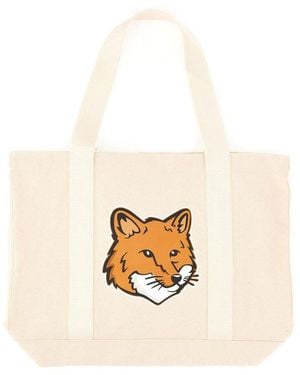 Maison Kitsuné Fox Head Print Bag - White