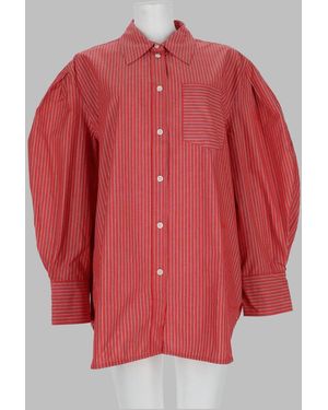 Ganni Oversized Striped Cotton Button-Down Shirt - Red