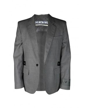 Off-White c/o Virgil Abloh Pinstriped Wool Blazer With Signature Detail - Grey