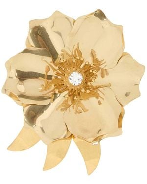 Miu Miu Goldtone Metal Brooch With Crystal - Metallic