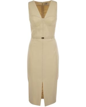 Elisabetta Franchi Crepe Bustier Kleid mit kontrastierenden Topstitches - Natur