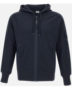C.P. Company Diagonal Erhobener Fleece-Hoodie - Blau