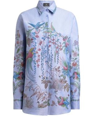 Etro Printed Oxford Nude Cotton Shirt - Blue