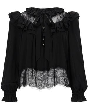 Self-Portrait Lace Ruffled Blouse - Black