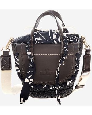 CUBA LAB Habanera Leather And Rafia Bag - Black