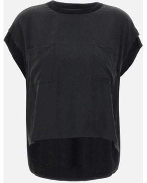 Kaos Silk And Viscose Linen Asymmetrical Blouse - Black