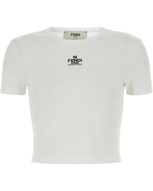Fendi Cropped Tshirt With Logo - White