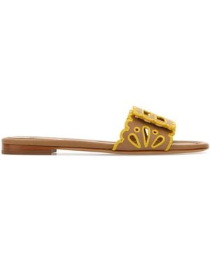 Fendi Camel Leather Baguette Slippers - Multicolour
