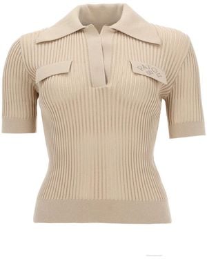 Patou Ribbed Knit Polo Shirt - Natural