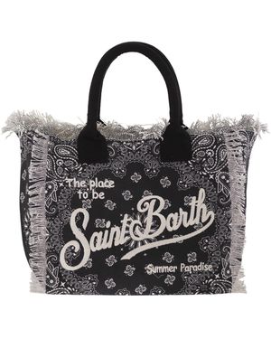 MC2 Saint Barth Bandana Print Tote Bag With Fringed Edges And Embroidered Logo - Black