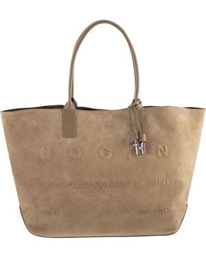 Hogan Suede Shopping Bag With Embossed Logo - Natural