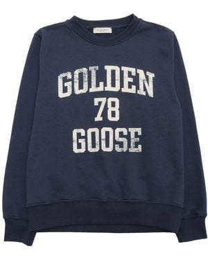Golden Goose Journey/ Crewneck Regular Sweatshirt/ Blend Cotton Fleece With Vintage Effect Print - Blue