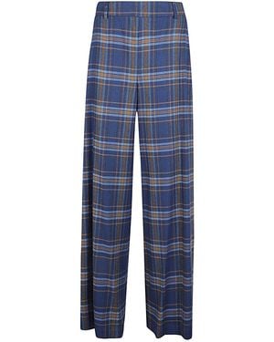 Niu Wide Leg Checked Trousers - Blue
