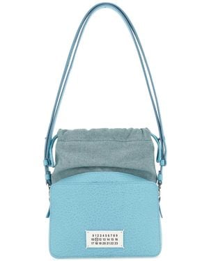 Maison Margiela Leather And Fabric 5 Ac Bucket Bag - Blue