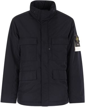 Stone Island Padded Field Jacket With Anti Drip And Snap Pockets - Blue
