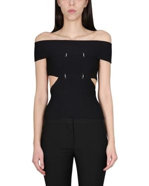 McQueen Off-Shoulder Sliced Mini Top - Black