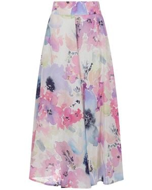 120% Lino Printed Maxi Skirt - White