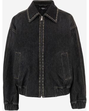 Versace Studded Cotton Jacket With Zip Closure - Black