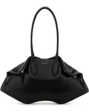 McQueen Leather Manta Shoulder Bag - Black