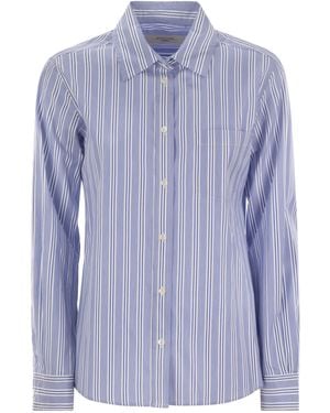 Weekend by Maxmara Bahamas Striped Cotton Poplin Shirt - Blue
