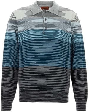 Missoni Embroidered Wool Polo Shirt - Blue