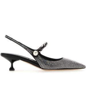 Miu Miu Embellished Satin Court Shoes - White