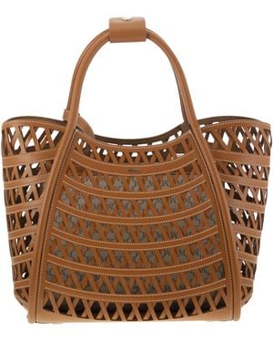 Max Mara Marinesweaving Marine Kleine Geweven Lederen Tas - Bruin