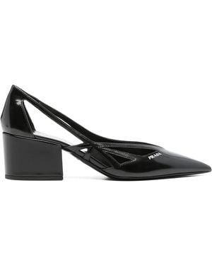 Prada Brushed Leather Cut-Out Pumps - Black