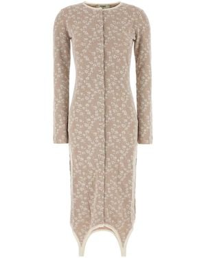 Fendi Embroidered Cotton Blend Dress - Natural