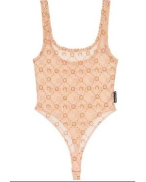 Marine Serre Moonogram Mesh Flock-Body mit eckigem Ausschnitt - Natur
