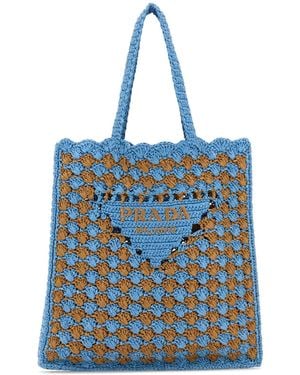 Prada Two-Tone Raffia Shopping Bag - Blue