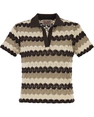 MC2 Saint Barth Multicolor Striped Crochet Lace Polo Shirt