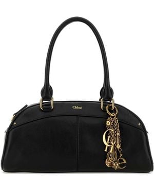 Chloé Black Leather Bowling Handbag