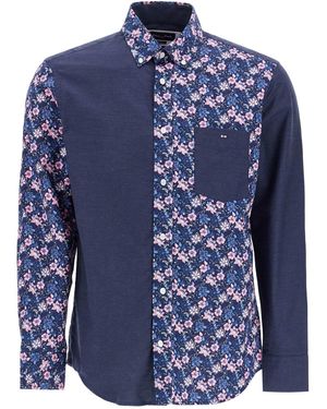 Eden Park Blue Blumen mit langem Ärmel Baumwoll reguläres Fit -Hemd - Blau
