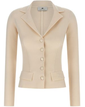 Elisabetta Franchi Fabric Stitch Wolle Blazer - Natur