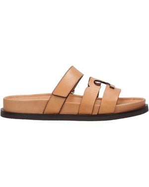 Tory Burch Camel Leder Sandalen Mit Doppel-T-Inlay - Braun