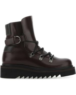 Ferragamo Salvatore Aubergine Leather Elimo Ankle Boots - Black