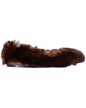LA ROSE Furry Ballerina Shoes - Brown
