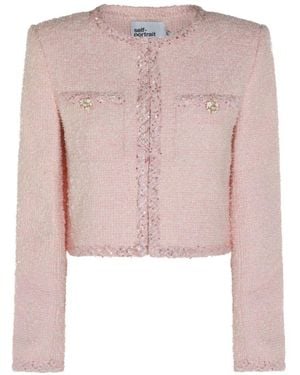 Self-Portrait Bouclé Short Jacket - Pink