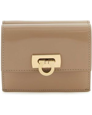 Ferragamo Beige Lederen Portemonnee - Naturel