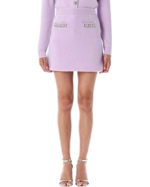 Self-Portrait Crystal Trim Knit Skirt - Purple