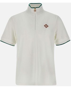 CASABLANCA Velour-Jersey-Polo - Weiß