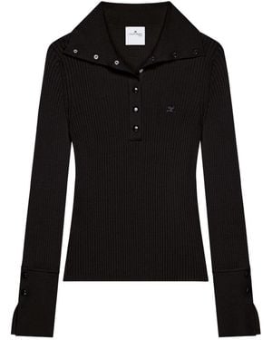 Courreges Fitted Ribbed Long-Sleeve Top With Unique Collar - Schwarz