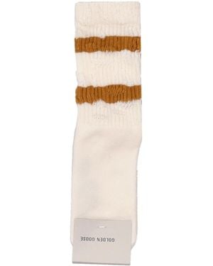 Golden Goose Calzini Per Bambini A Coste Alte/Righe/Effetto Invecchiato - Bianco