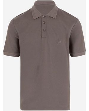 Giorgio Armani Silk And Linen Blend Polo Shirt With Logo - Grau
