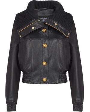 Balmain Lambskin And Knit Bomber Jacket - Black