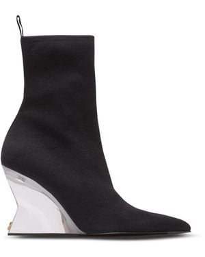 Balmain Wedge Knit Ankle Boots - Black